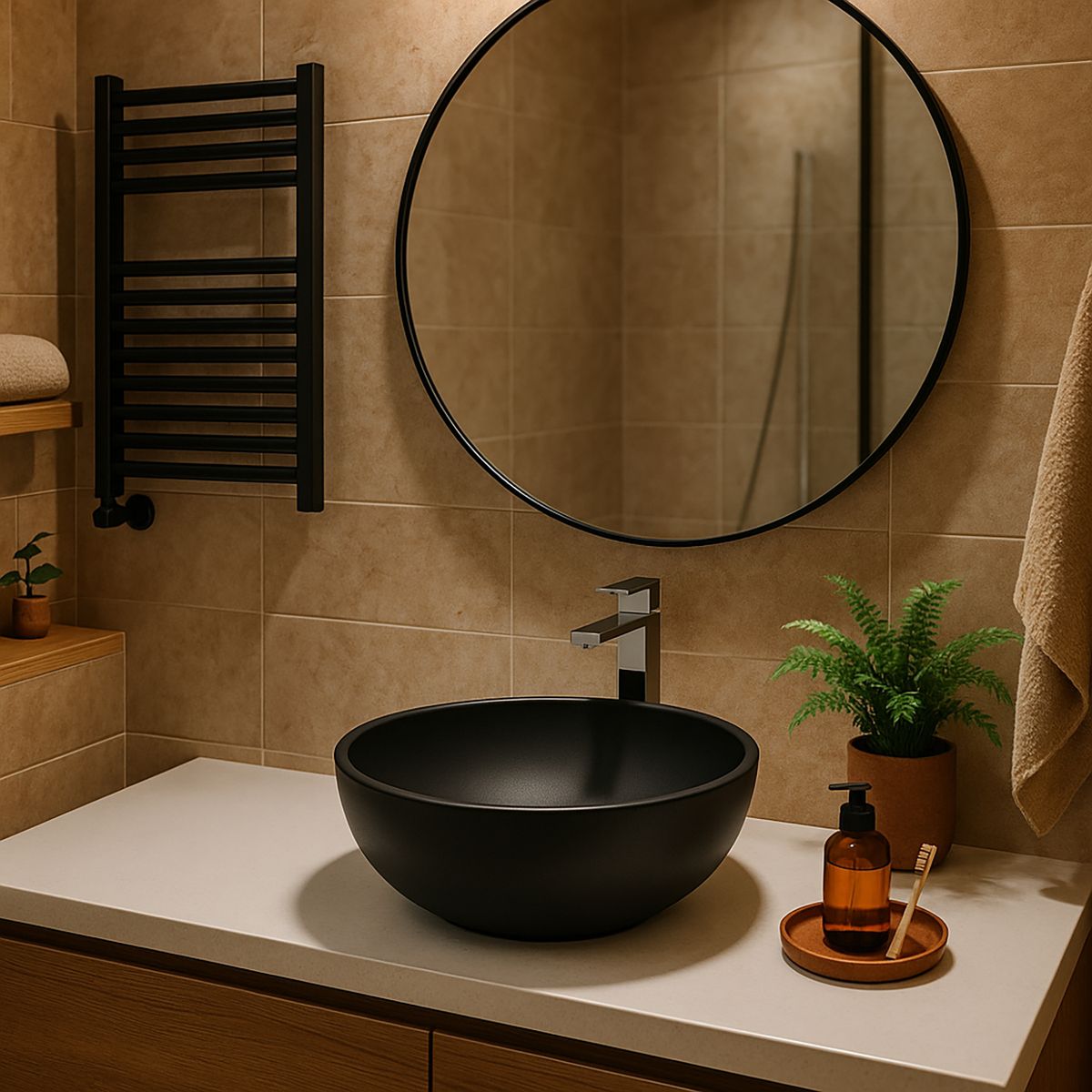 ROCA - Lavamanos Sobrepuesto Forma Redonda Porcelana 35x13x35 cm Negro Onix