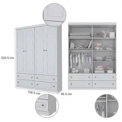 CASA BONITA - Clóset 4 Puerta(s) 4 Cajón(es) 5 Repisa(s) 158.5x106x46.5 cm Blanco