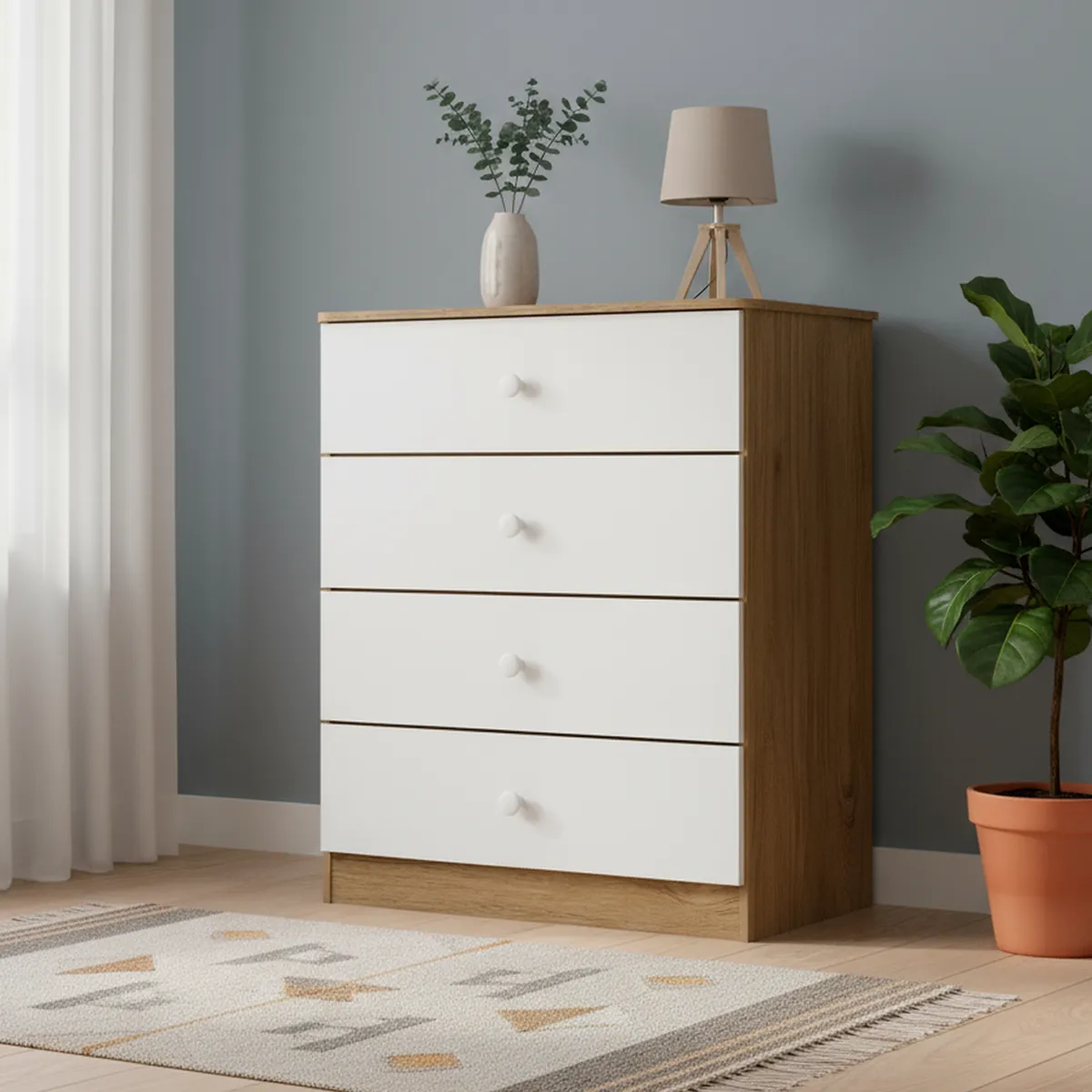 CASA BONITA - Cómoda 4 Cajón(es) Labirinto 65x80x40 cm Blanco