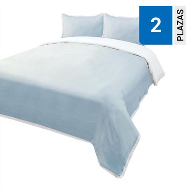 Funda plumn lino bord celeste 2 plazas