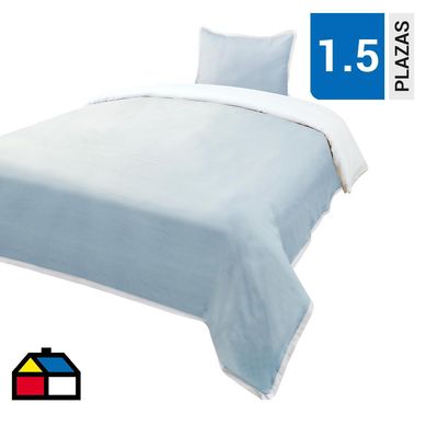 Funda plumn lino bord celeste 1,5 plazas