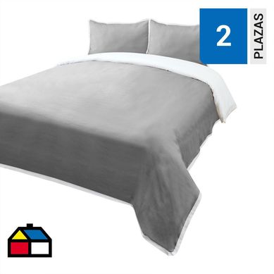 Funda plumn lino bord gris 2 plazas