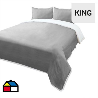 Funda plumn lino bord gris king