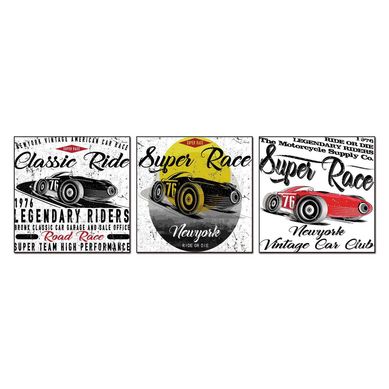 Set de 3 cuadros acrlico cars 60x60 cm