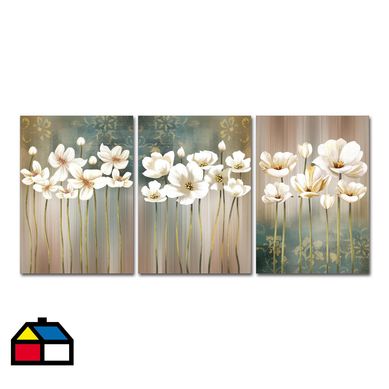 Set 3 canvas acrlico flores 50x70 cm
