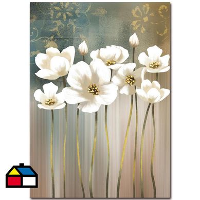 Cuadro acrlico flores blancas 2 50x70 cm