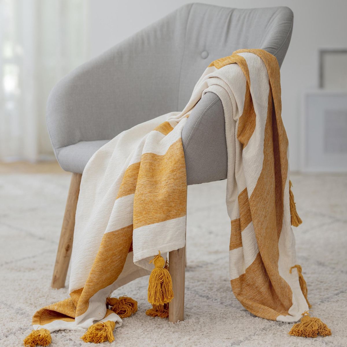 HOMY - Manta Líneas Mostaza 130X150 cm