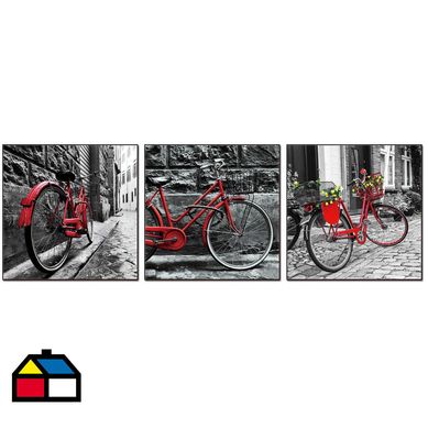 Set de 3 cuadros acrlico bici 40x40 cm
