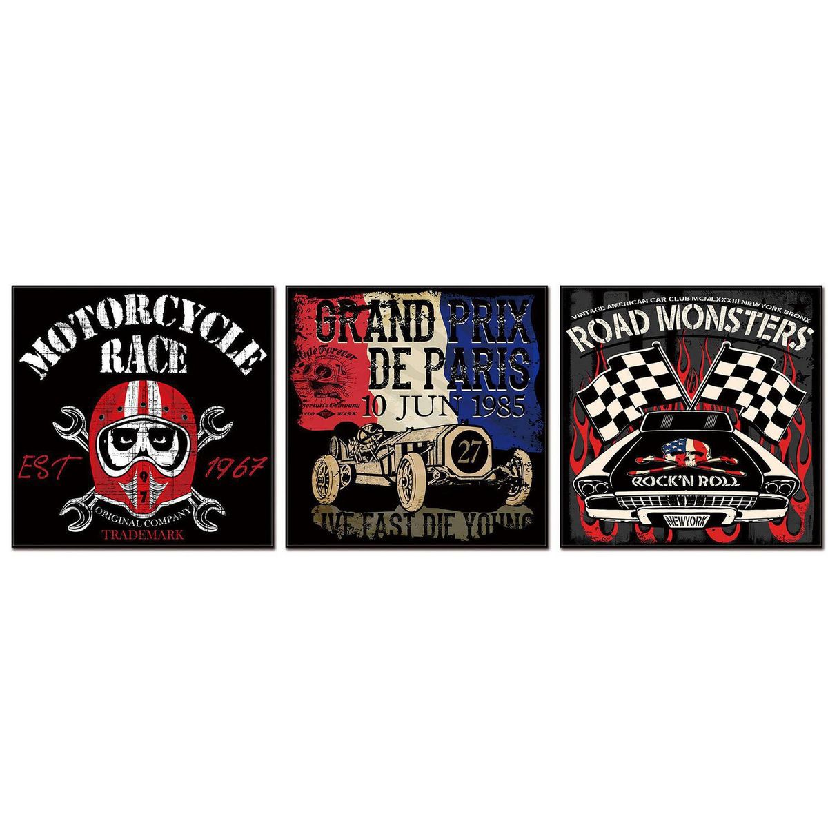 HOMY - Set de 3 cuadros acrílico motor 40x40cm