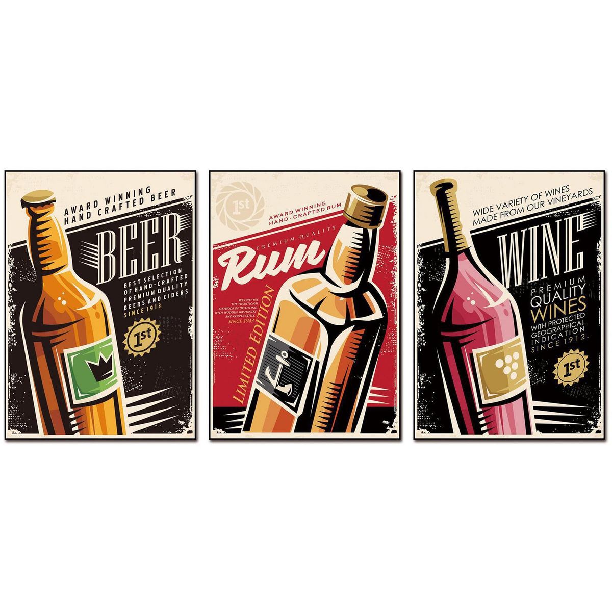 HOMY - Set de 3 cuadros acrílico licor 50x70 cm