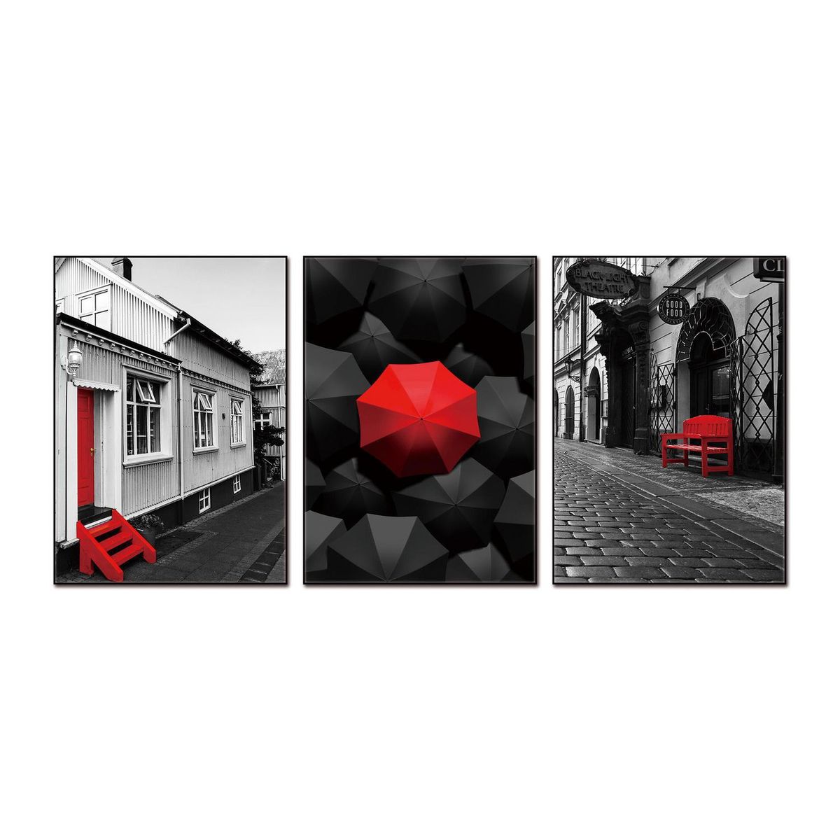 HOMY - Set de 3 cuadros acrílico rojo 50x70 cm