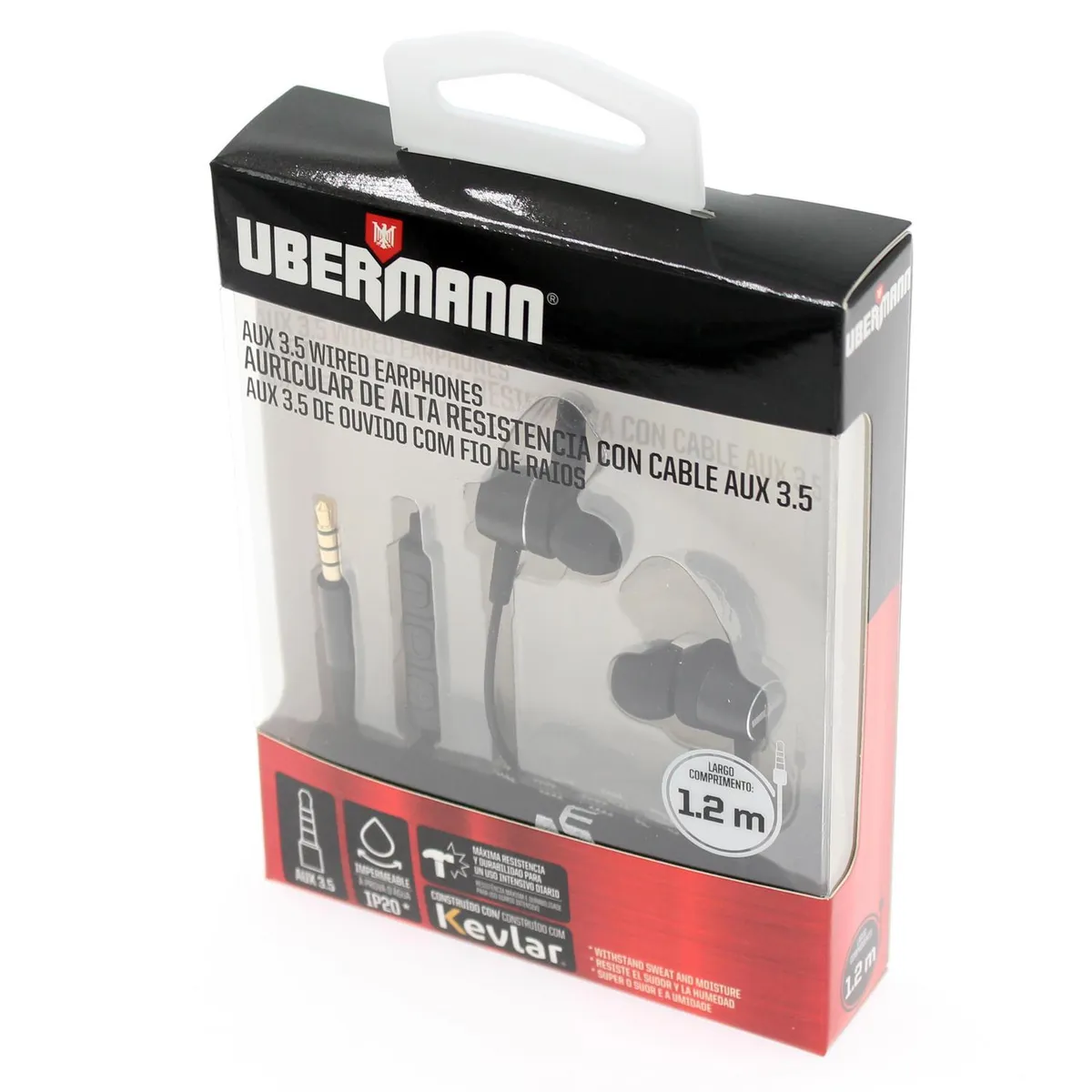 UBERMANN - Audífonos alámbricos aux 3.5 mm hecho con Kevlar 1.2 mts IP20