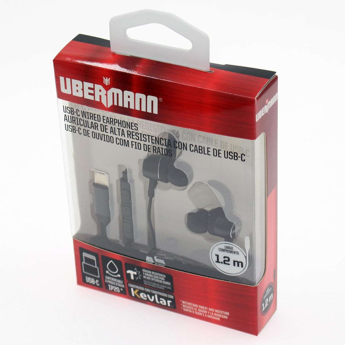 UBERMANN - Audífonos alámbricos Tipo C hecho con Kevlar 1.2 mts IP20