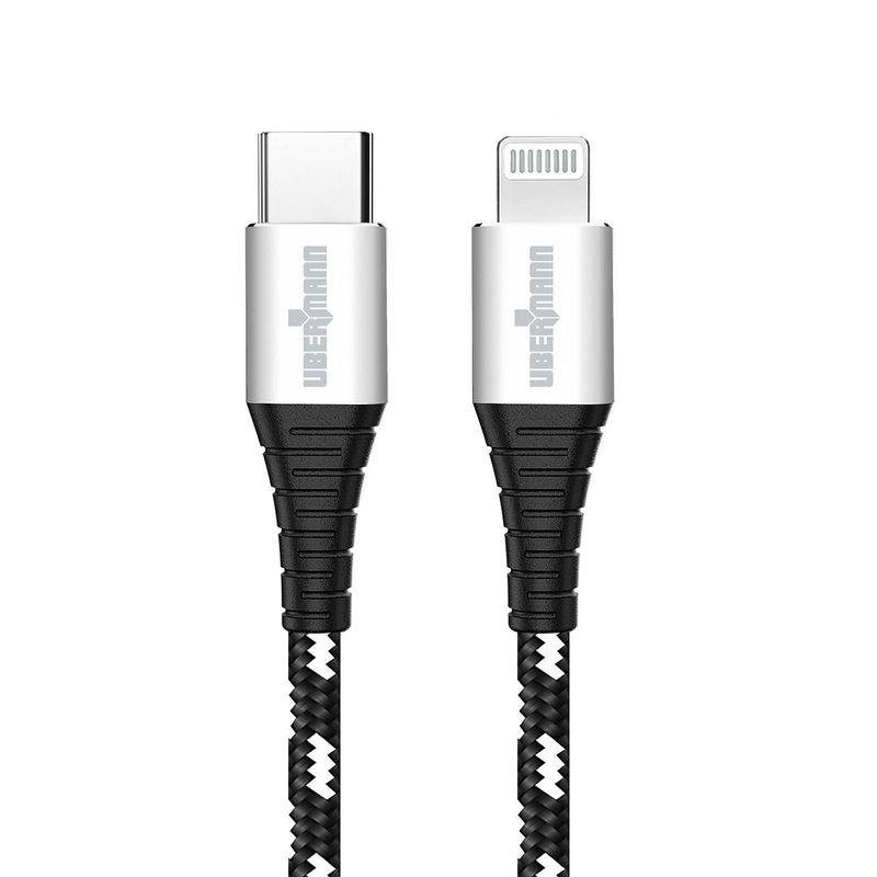UBERMANN - Cable carga rápida Tipo C a Lightning hecho con Kevlar 2 mts