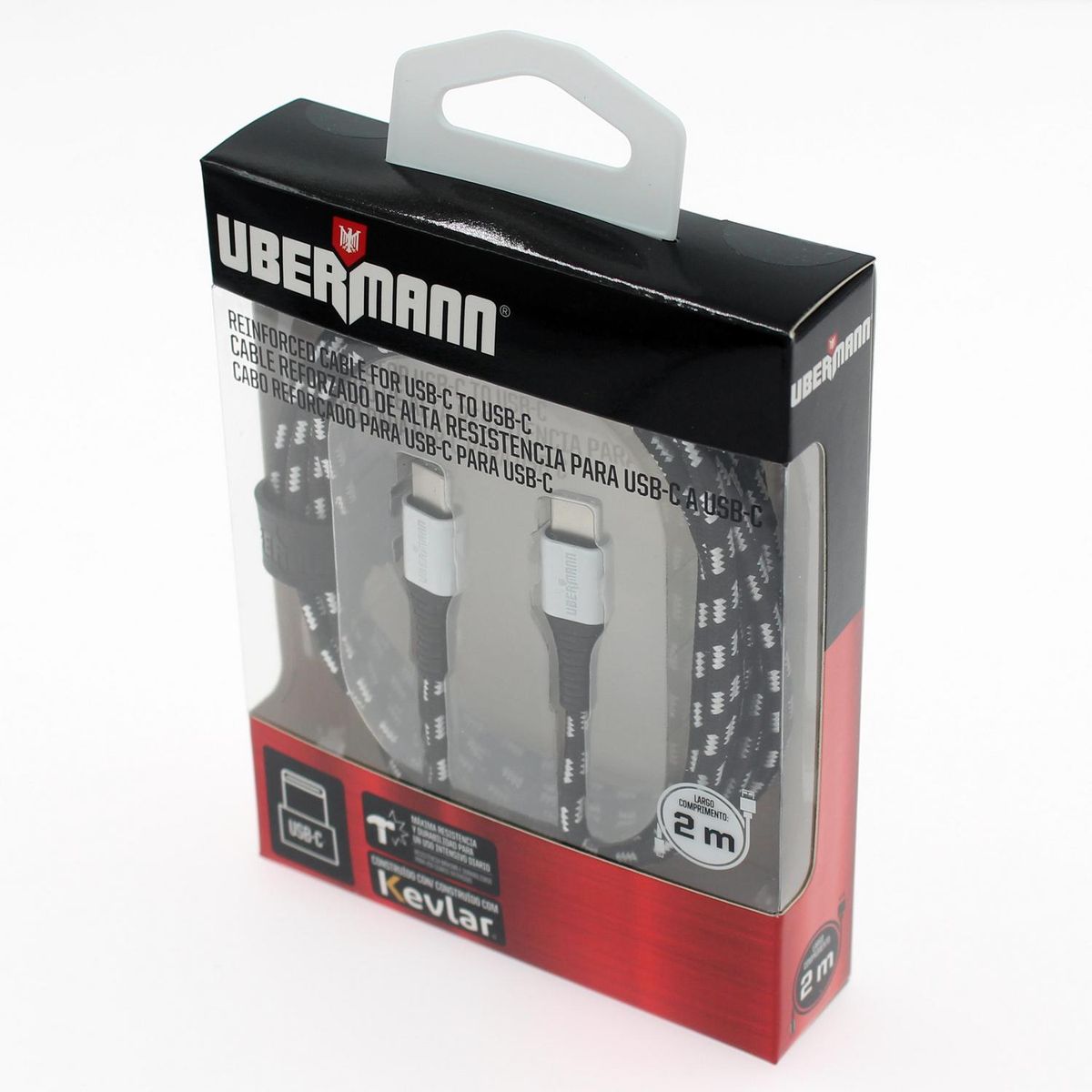 UBERMANN - Cable carga rápida Tipo C a Tipo C hecho con Kevlar 2 mts