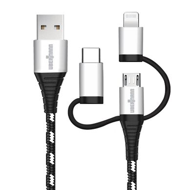 Cable carga rpida USB 3 en 1 hecho con kevlar 2 mt