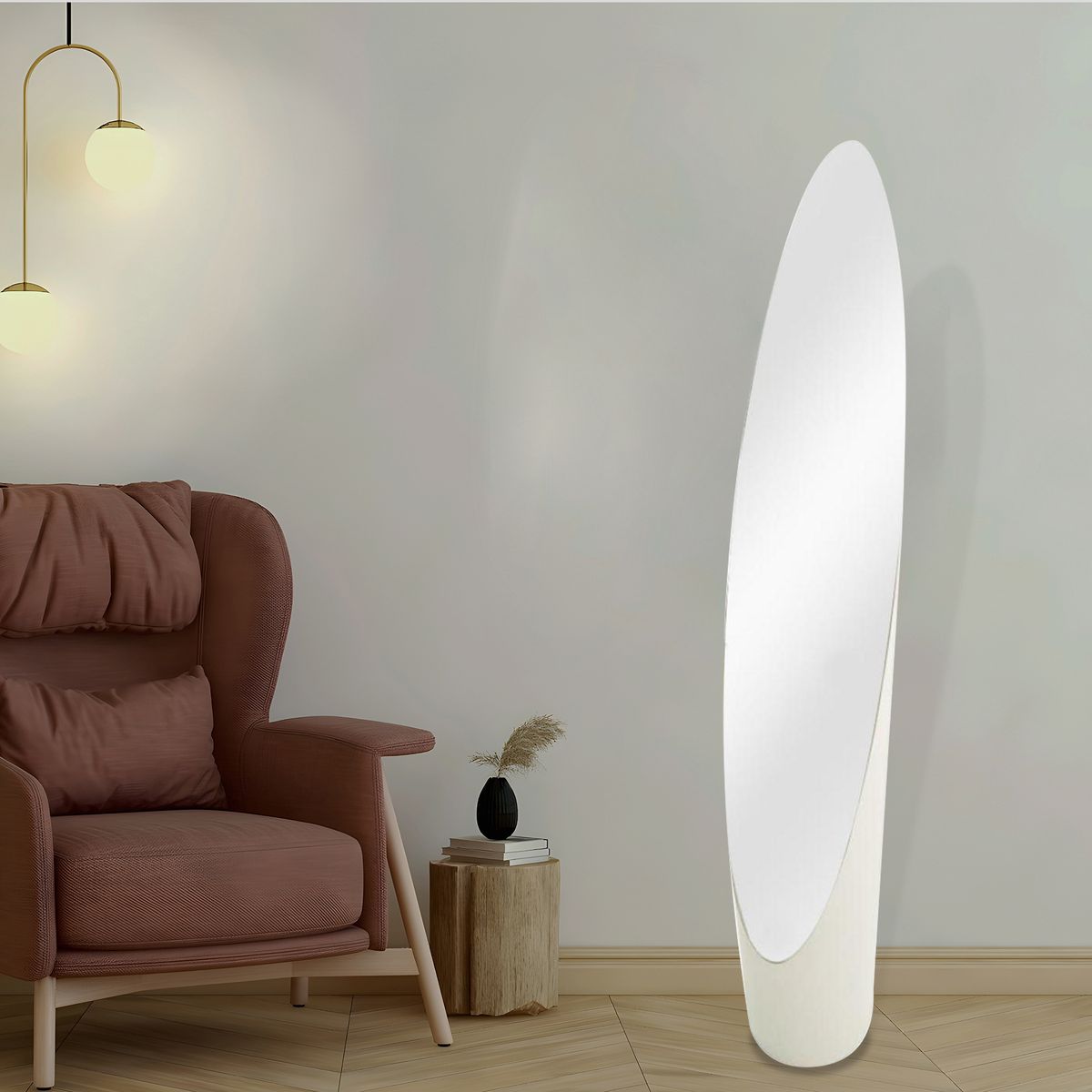 HOMY - Espejo de Pie Decorativo Forma Ovalada 25x157 cm Blanco Shiny