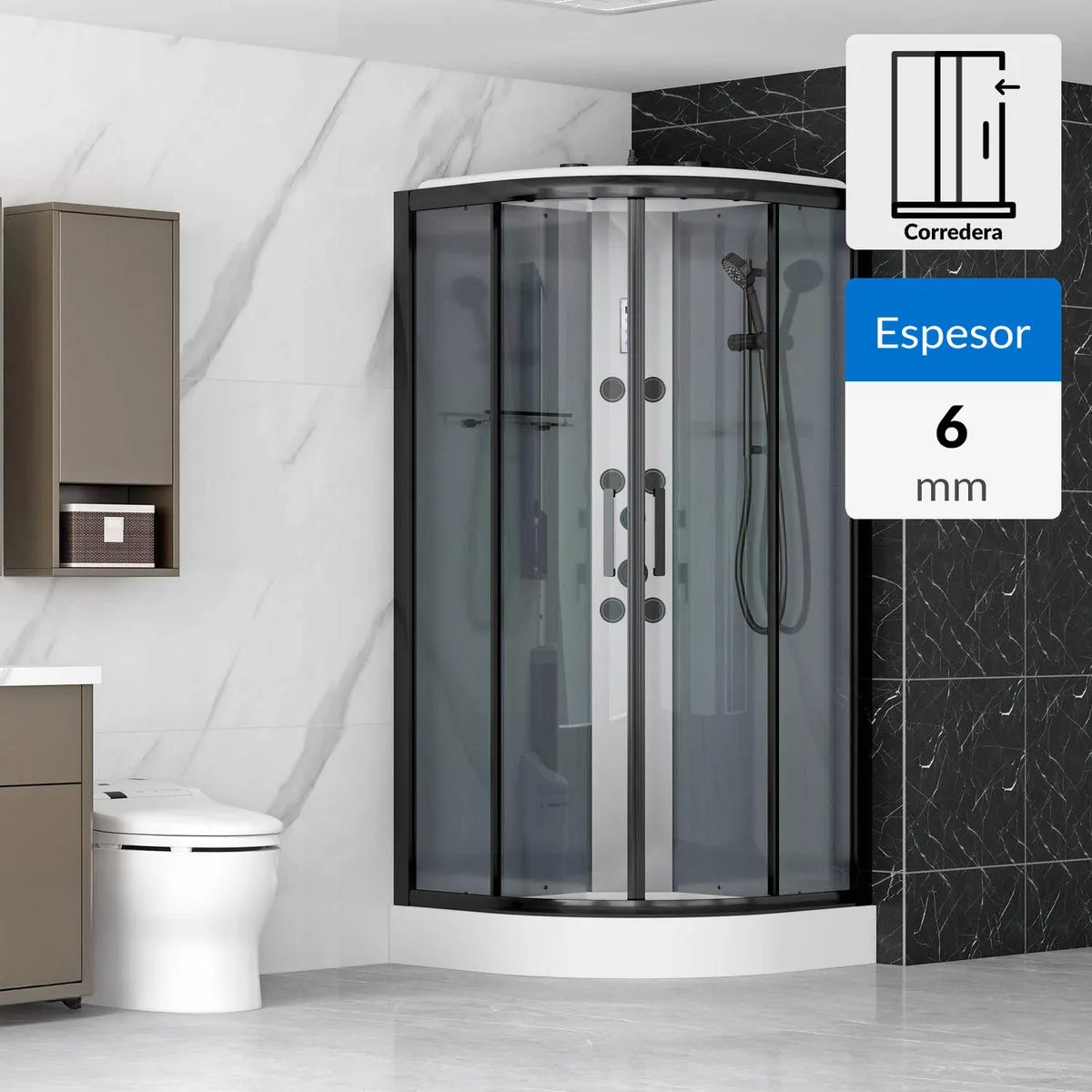 SENSI DACQUA - Cabina Curva 6mm 90x90x217cm Black Mate