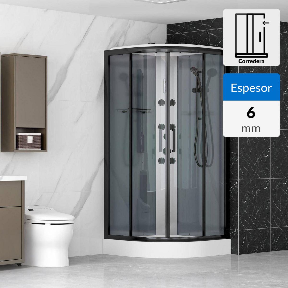 SENSI DACQUA - Cabina Curva 6mm 90x90x217cm Black Mate