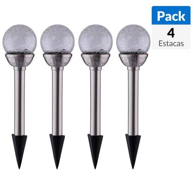 Pack 4 estacas solares bola plata