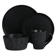 JUST HOME COLLECTION - Juego de Loza 16 Piezas Cerámica Mármol Negro