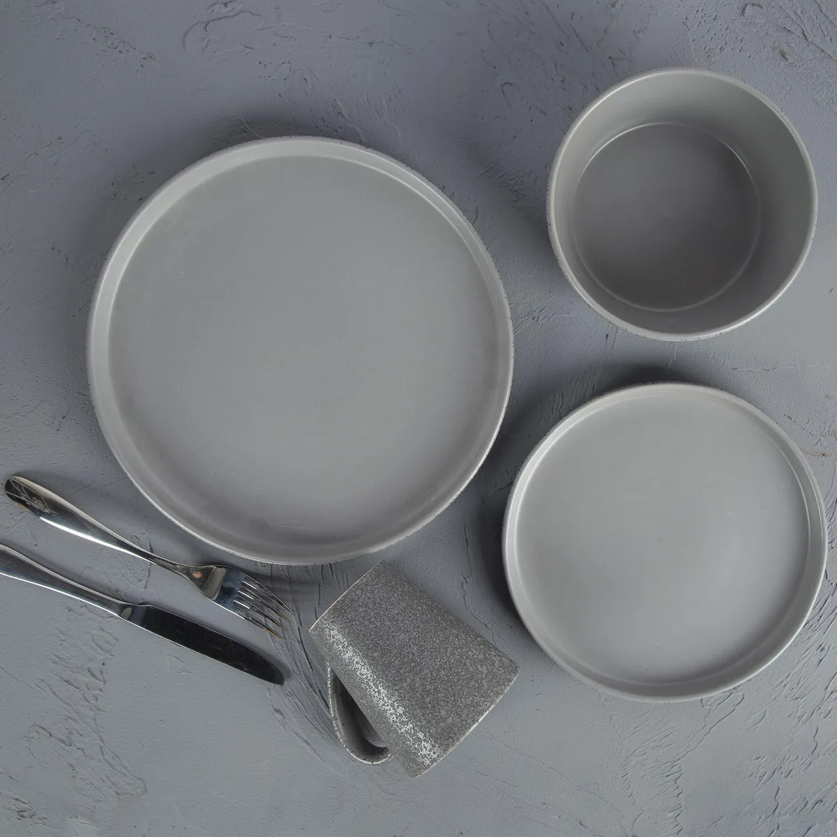 JUST HOME COLLECTION - Juego de Loza 16 Piezas Cerámica Mármol Gris