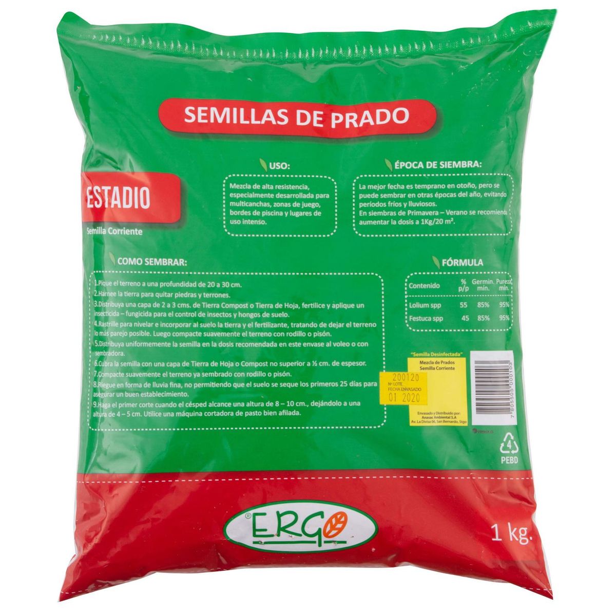 ERGO - Semilla de Pasto Estadio 1 kg Bolsa