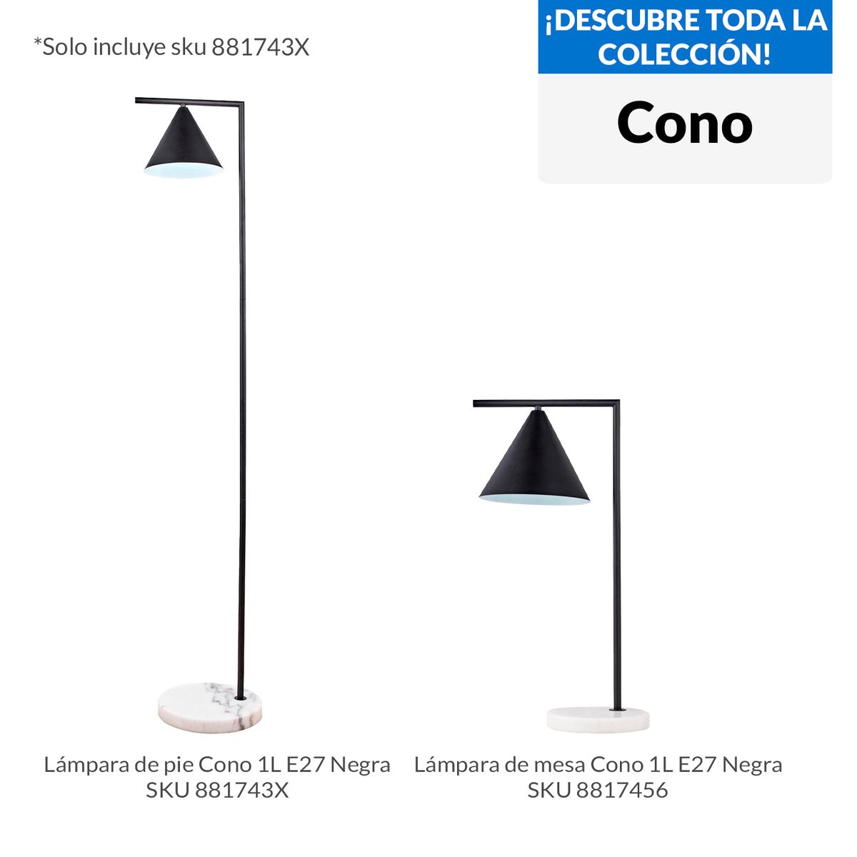 JUST HOME COLLECTION - Lámpara de Pie Cono Negro 26x153 cm
