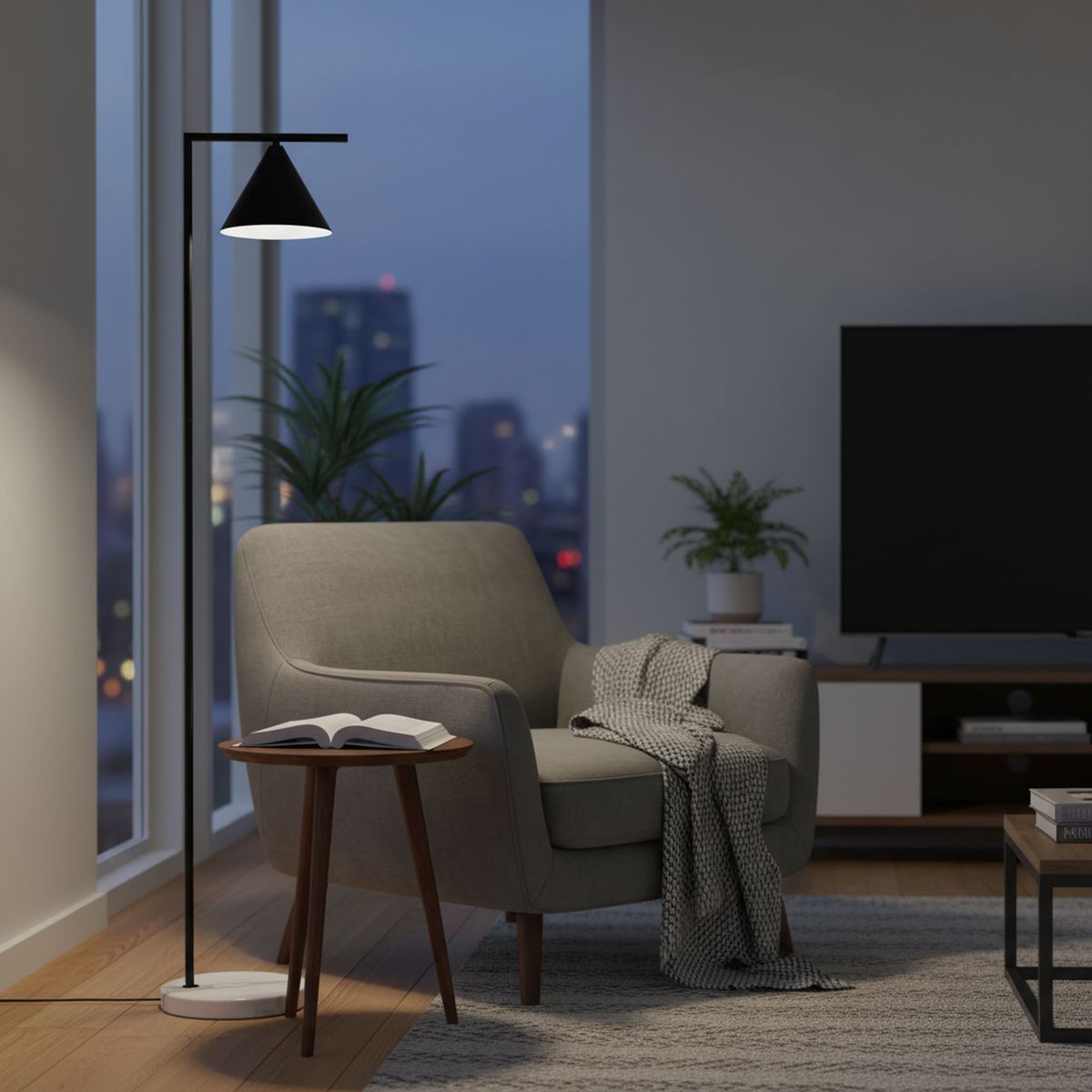 JUST HOME COLLECTION - Lámpara de Pie Cono Negro 26x153 cm