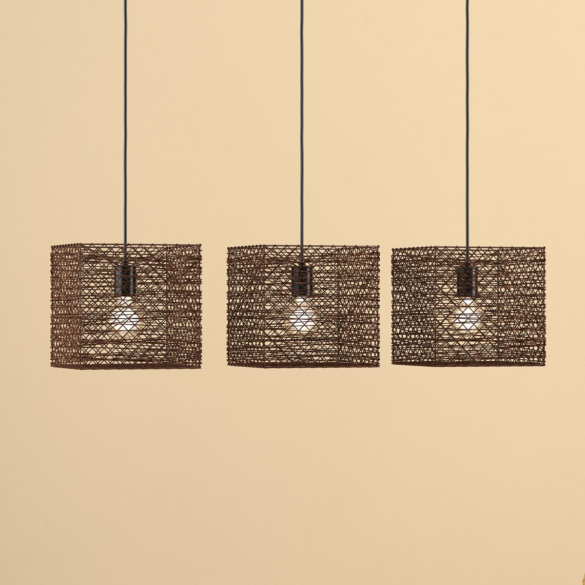JUST HOME COLLECTION - Lámpara Colgante Cubos 3 Luces Metal Café