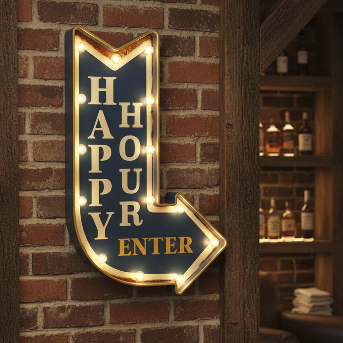 JUST HOME COLLECTION - Letrero Led Flecha Happy Hour Azul 61x5.5 cm