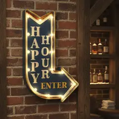 JUST HOME COLLECTION - Letrero Led Flecha Happy Hour Azul 61x5.5 cm