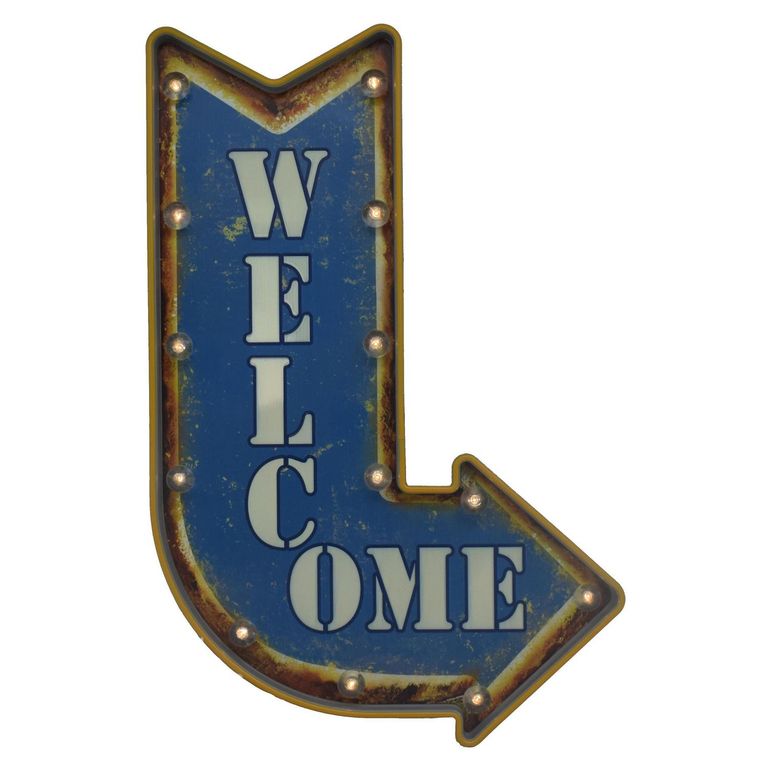 JUST HOME COLLECTION - Letrero Led Flecha Welcome azul | Ofertitas