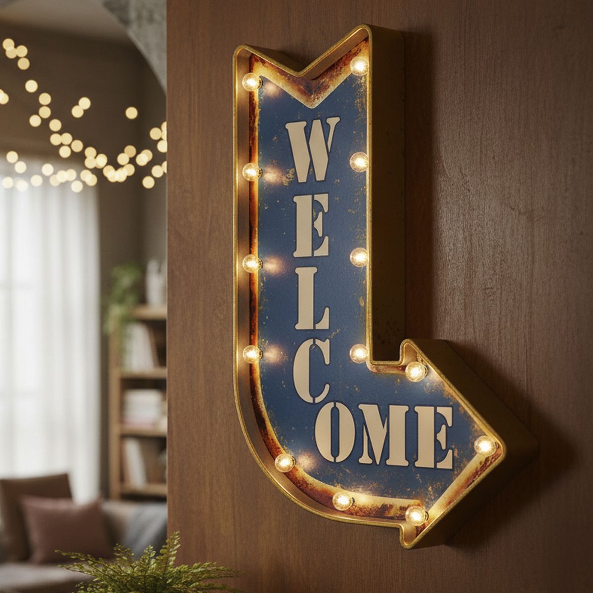 JUST HOME COLLECTION - Letrero Led Flecha Welcome Azul 61x5.5 cm