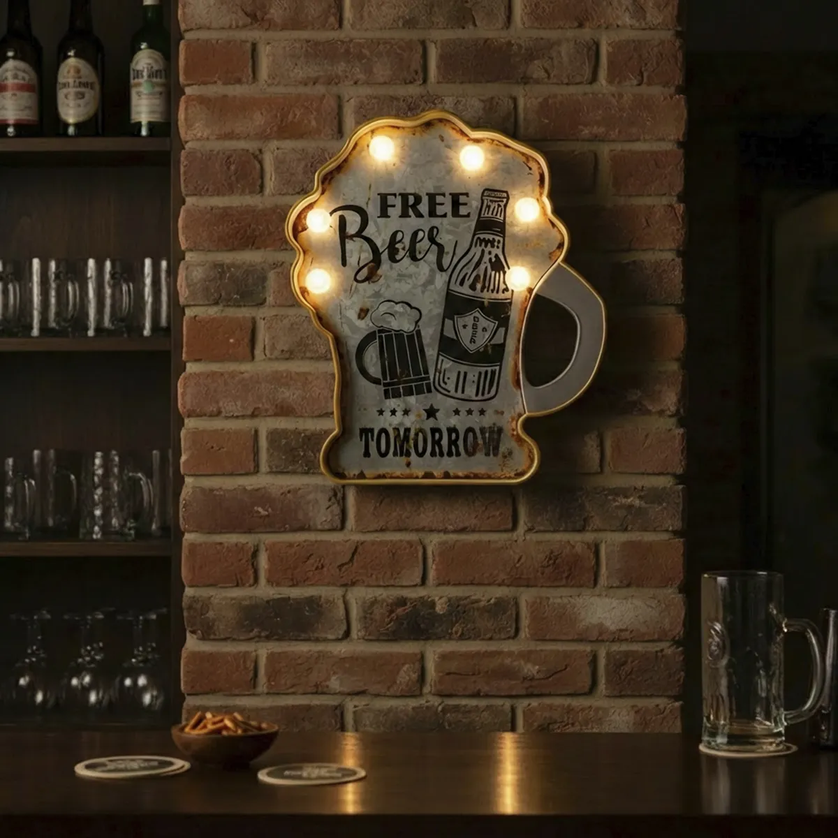 JUST HOME COLLECTION - Letrero Led Beer Gris/Plata 29x5 cm