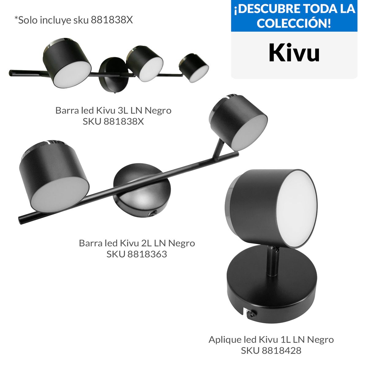 JUST HOME COLLECTION - Barra Led Kivu 3 Luces Metal Negro