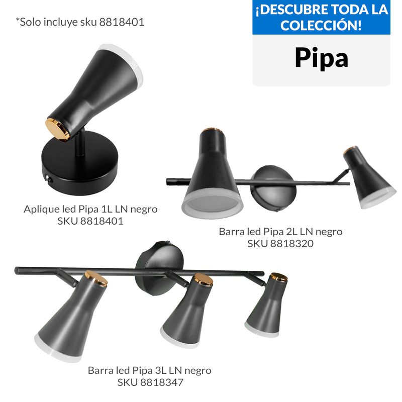  - Apliqué Led Pipa Metal Negro 10 cm