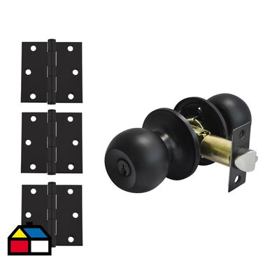 Set cerradura pomo + 3 bisagras negro