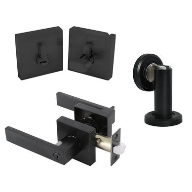 Set manilla + tope para puerta negro