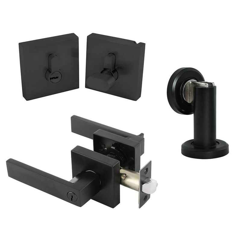 FIXSER - Set manilla + tope para puerta negro