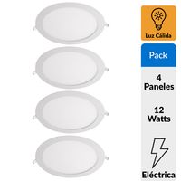 Pack 4 Panel Led Empotrado Circular Blanco 12W Luz Cálida