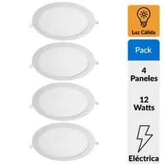 DAIRU - Pack 4 Paneles Led Empotrados Circulares 12W Luz Cálida