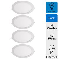 Pack 4 Panel Led Empotrado Circular Blanco 12W Luz Fría