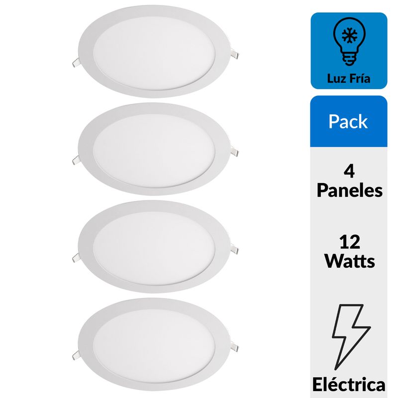 DAIRU - Pack 4 paneles Led empotrados circulares 12W Luz Fría