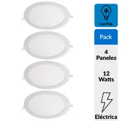 DAIRU - Pack 4 paneles Led empotrados circulares 12W Luz Fría