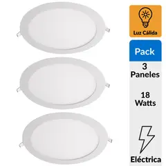DAIRU - Pack 3 Paneles Led Empotrados Circulares 18W Luz Cálida