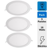 Pack 3 Panel Led Empotrado Circular Blanco 18W Luz Fría