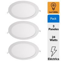 Pack 3 Panel Led Empotrado Circular Blanco 24W Luz Cálida