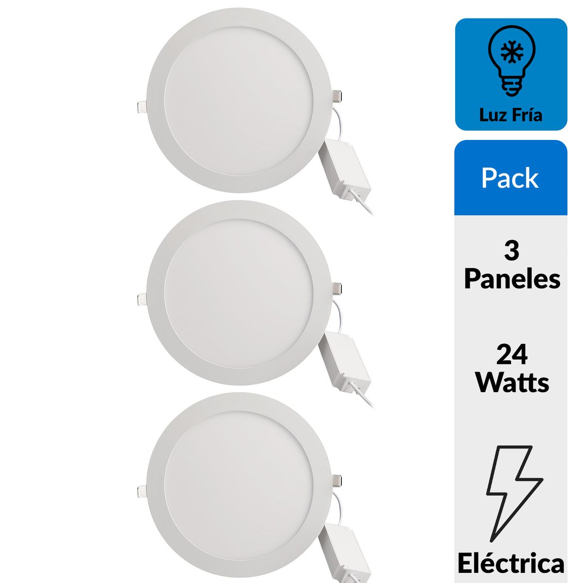 DAIRU - Pack 3 Paneles Led Empotrados Circulares 24W Luz Fría