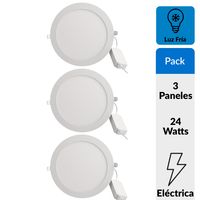 Pack 3 Panel Led Empotrado Circular Blanco 24W Luz Fría